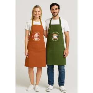 Kumaş Mutfak Önlüğü Seti 2'li Leke Tutmaz Su Itici %65 Pamuk %35 Polyester Cupcake & Coffee Şef Önlük