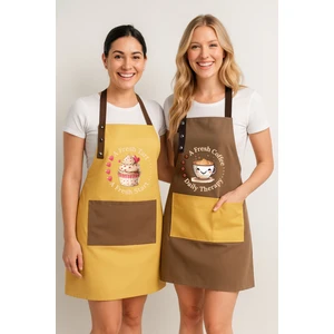 Kumaş Mutfak Önlüğü Seti 2'li Leke Tutmaz Su Itici %65 Pamuk %35 Polyester Cupcake & Coffee Şef Önlük