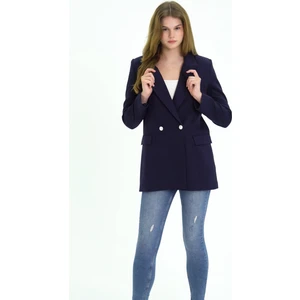 Lacivert Oversize Dokuma Blazer Ceket