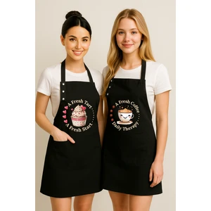 Kumaş Mutfak Önlüğü Seti 2'li Leke Tutmaz Su Itici %65 Pamuk %35 Polyester Cupcake & Coffee Şef Önlük