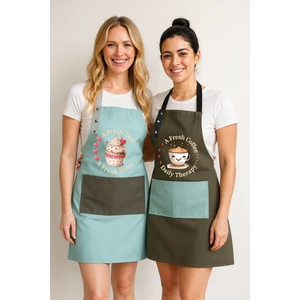 Kumaş Mutfak Önlüğü Seti 2'li Leke Tutmaz Su Itici %65 Pamuk %35 Polyester Cupcake & Coffee Şef Önlük
