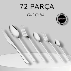 Gül Çelik 72 Parça 12 Kişilik Sade Çatal Bıçak Kaşık Seti 18/0 Kalite