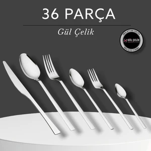 Gül Çelik 36 Parça 6 Kişilik Sade Çatal Bıçak Kaşık Seti 18/0 Kalite