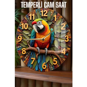 Renkli Papağan Temalı 3D Görünümlü Temperli Cam Saat – 33 cm CSDW105