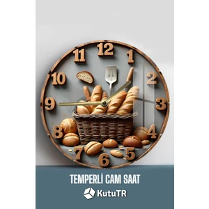 Ekmek Temalı Temperli Cam Duvar Saati – 33X33 cm CSDW347