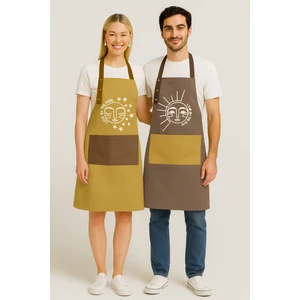 Kumaş Mutfak Önlüğü Seti 2'li Leke Tutmaz Su Itici %65 Pamuk %35 Polyester Sun & Moon Ay-Güneş Önlük