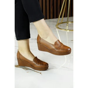 Erkan Saçmacı Shay Taba Hakiki Dana Derisi Çapraz Bant Detaylı Dolgu Topuklu Günlük Ayakkabı