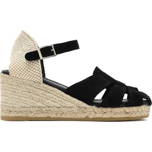 Kadın Siyah Bilekten Bantlı Dolgu Topuklu Süet Deri Espadril Sandalet 25SFD151110