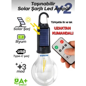 Taşınabilir Solar USB Şarjlı LED Ampül Outdoor Kamp Bahçe Lambası Askılı Kırılmaz LED Işık Kumandalı