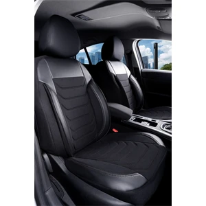 Fiat Egea Cross ile Uyumlu Lüx Deri Detaylı Oto Koltuk Kılıfı Ön Arka Takım Carbon Siyah