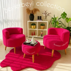 Çay Seti Ikili Koltuk Berjer ve Puf Takımı (Salon, Balkon, Ofis) 3 Lü Takım