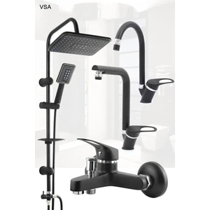 Mat Delta Siyah Robot Yağmurlama Tepe Duş Seti Banyo Lavabo Evye Batarya Seti