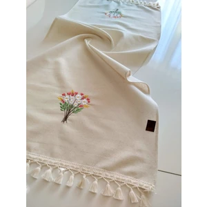 Nakışlı Otantik Organik Saçaklı Yumuşak Keten Runner 47X120 cm