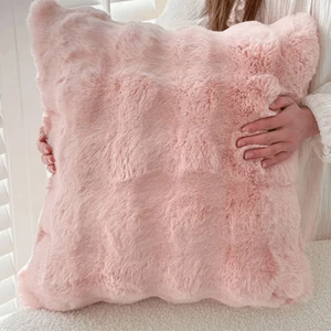 Bubble Tavşan Tüyü, Çift Taraflı, Gizli Fermuarlı Pofuduk Kırlent Kılıfı 40x40 Pembe