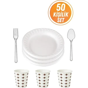 Eliz Party 50 Kişilik Köpük Tabak Plastik Çatal Kaşık Karton Bardak Set