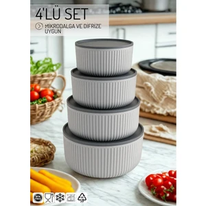 4'lü Yuvarlak Saklama Kabı Seti Çizgili  I 2.5lt 1.5lt 0.80LT 0.45LT | Mikrodalga ve Dondurucu Uyumlu