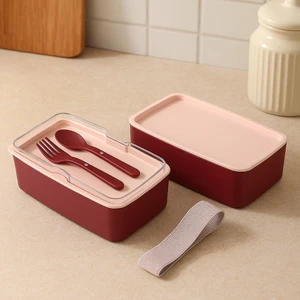 Ny Home Beslenme Kabı 2 Katlı Ayarlanabilir Çatal Kaşıklı Yemek Saklama Kabı Mürdüm