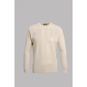 Bisiklet Yaka Yün Karışımlı Uzun Kollu Triko Erkek Kazak Ekru