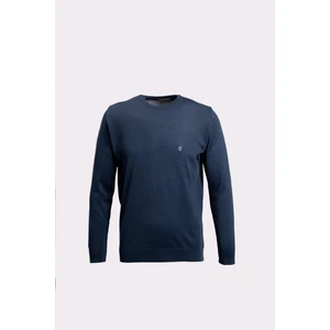 Bisiklet Yaka Yün Karışımlı Uzun Kollu Triko Erkek Kazak İndigo