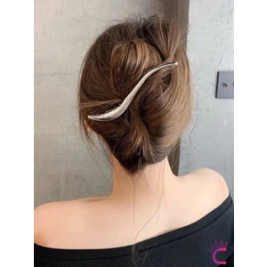 Dekoratif S Tasarım Büyük Boy Pens Saç Tokası Gümüş Metal 13CM - Kadın Klipsli Yan Toka Topuz Tokası