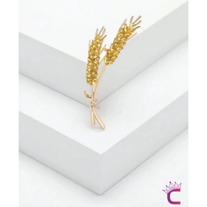 Zarif Buğday Başağı Tasarım Taşlı Kadın Broş Gold - Hediyelik Elbise Ceket Yaka Iğnesi Rozet