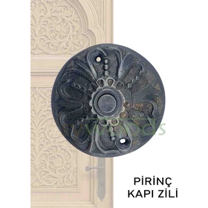 Hakiki Pirinç Döküm Kapı Zili Lale Modeli Vintage Dekoratif Mimari Siyah