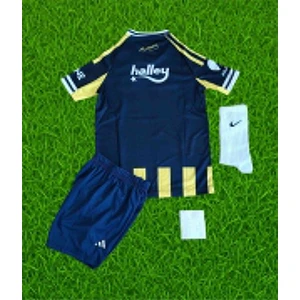 4 Lü Set Fe.ner.bah'çe 2026 Sezonu Sarı Lacivert Arkası Boş Çubuklu Çocuk Forması Full Set