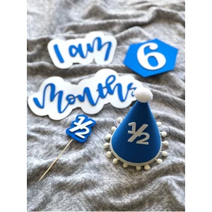 Mavi Doğum Günü Parti Seti 6 Aylık Yarım Yaş Şapkalı(5 Parça)
