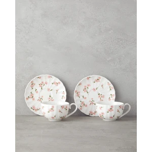 Cordelia New Bone China 4 Parça 2 Kişilik Çay Fincanı Takımı 220 ml Beyaz - Pembe