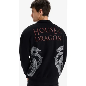 House Of The Dragon Boxy Fit Dik Yaka Fermuarlı Sırt Baskılı Sweatshirt E9338AX25AU