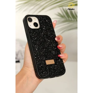Apple iPhone 13 - 14 - 15 Uyumlu Kılıf Elmas Tasarımlı Siyah Taşlı Işıltılı Pırlanta Silikon Kapak