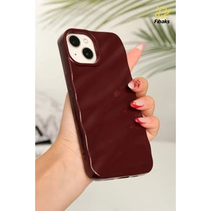 Apple iPhone 13 - 14 - 15 Kılıf Parlak Kabartmalı Dalga Tasarımlı Desenli Mürdüm Darbe Emici Silikon Kapak