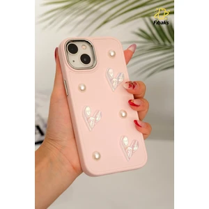Apple Iphone 13 - 14 - 15 Kılıf Kamera Çıkıntılı Fiyonk Inci Desenli Pembe Yumuşak Silikon Kapak