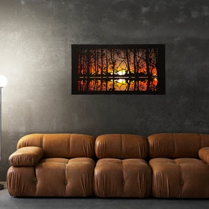 LED Işıklı Ormanda Günbatımı Temalı Tablo Duvar Dekorlu Gece Lambası