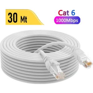 Cat6 Internet Kablosu Ethernet Utp Patch High Speed Açık Gri (30 Metre)