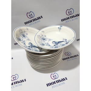 Porselen Kuş 12 Adet 19 cm (Büyük) Çukur Yemek Tabak