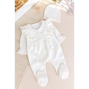 Dantel Süslemeli Pamuklu Kız Bebek Tulum