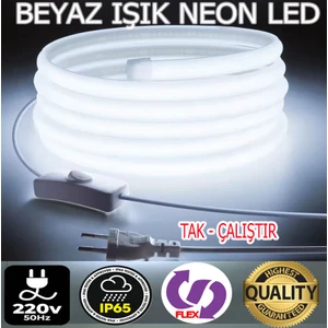 Neon LED 220volt (BEYAZ 5 METRE NEONLED)Tak Çalıştır Fişli ve Anahtarlı ((VİDEOYU İZLEYİNİZ))MUTFAK DOLABINA ÇOK ŞIK VE KULLANIŞLIDIR