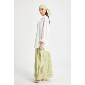 Kadın Çağla Vual Kumaş Kırışık Uzun Astarlı Etek 29062