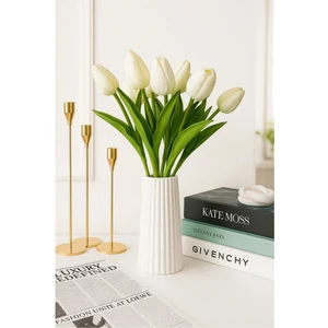 Modern Dekorasyon Için Şık Beyaz Çizgili Seramik Çiçek Vazo - Minimalist ve Zarif Vazo Modelleri