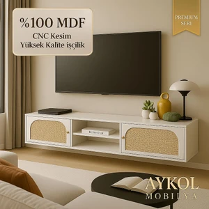 Aykol Mobilya %100 Mdf Rattan(Jüt Kumaş) Kapaklı Tv Sehpası – Premium Seri, 180CM, Cnc Kesim, Modern Tasarım