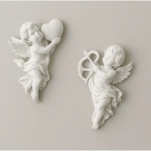 2 Parça Duvar Melek Aşk Meleği Figürü El Yapımı Dekoratif Biblo Obje