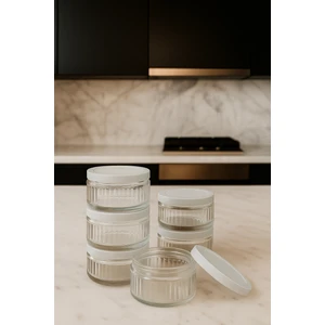 6'lı Premium Cam Saklama Kabı Set 140 cc | Kırık Beyaz Plastik Kapaklı Saklama Kabı, Hava Geçirmez