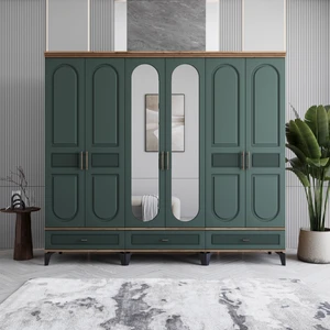 Libra 6 Kapaklı Çekmeceli Gardırop Tamamı Mdf (Yeşil)