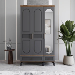 Libra 3 Kapaklı Çekmeceli Gardırop Tamamı Mdf (Antrasit)