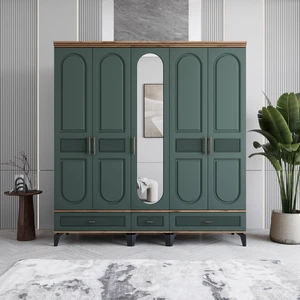 Libra 5 Kapaklı Çekmeceli Gardırop Tamamı Mdf (Yeşil)