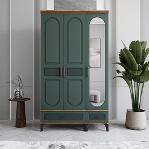 Libra 3 Kapaklı Çekmeceli Gardırop Tamamı Mdf (Yeşil)