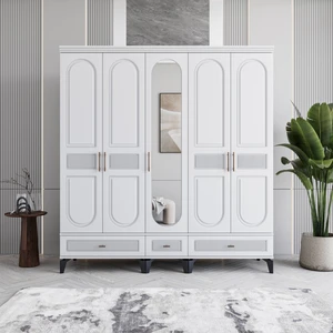 Libra 5 Kapaklı Çekmeceli Gardırop Tamamı Mdf (Beyaz)