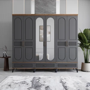 Libra 6 Kapaklı Çekmeceli Gardırop Tamamı Mdf (Antrasit)