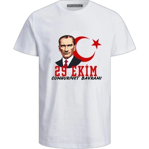 Yeni 29 Ekim Cumhuriyet Bayramı Atatürk Baskılı Pamuklu Çocuk T-Shirt